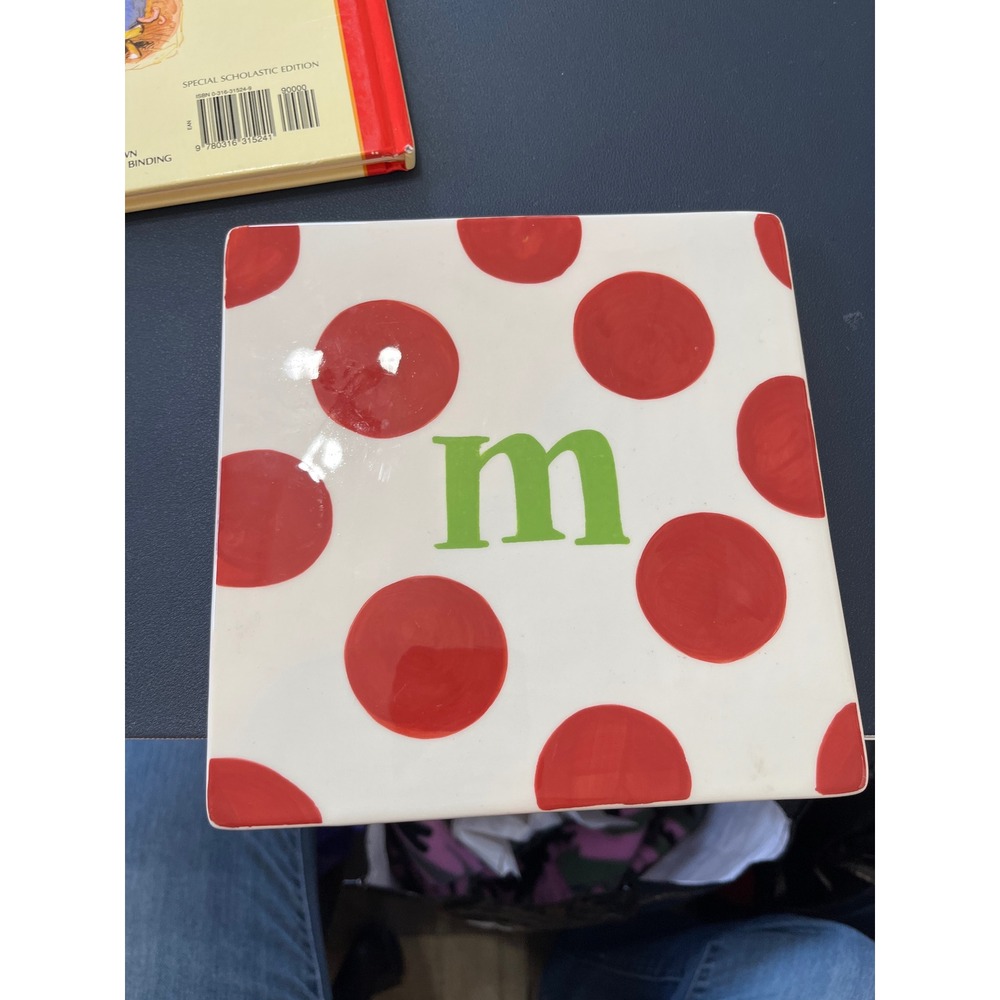 Cotton Colors Express Square Plate Letter M Polka Dot Ceramic 2008